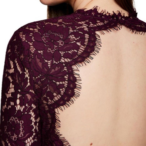 Rachel Zoe Angie Fig Purple Lace Open Back Long Sleeve Gown Dress - Picture 3 of 16